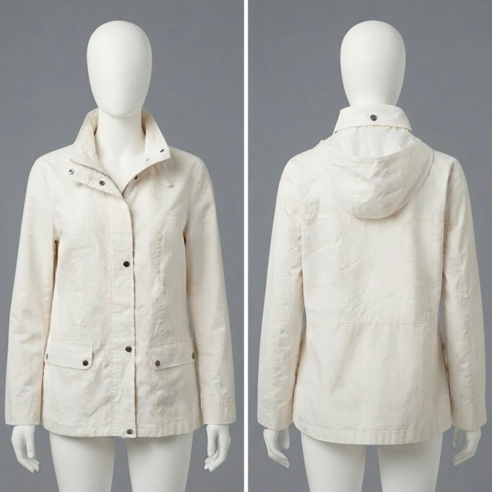 Vroom & Dreesmann Women's Off-White Utility Rain Jacket Size 36 Hooded